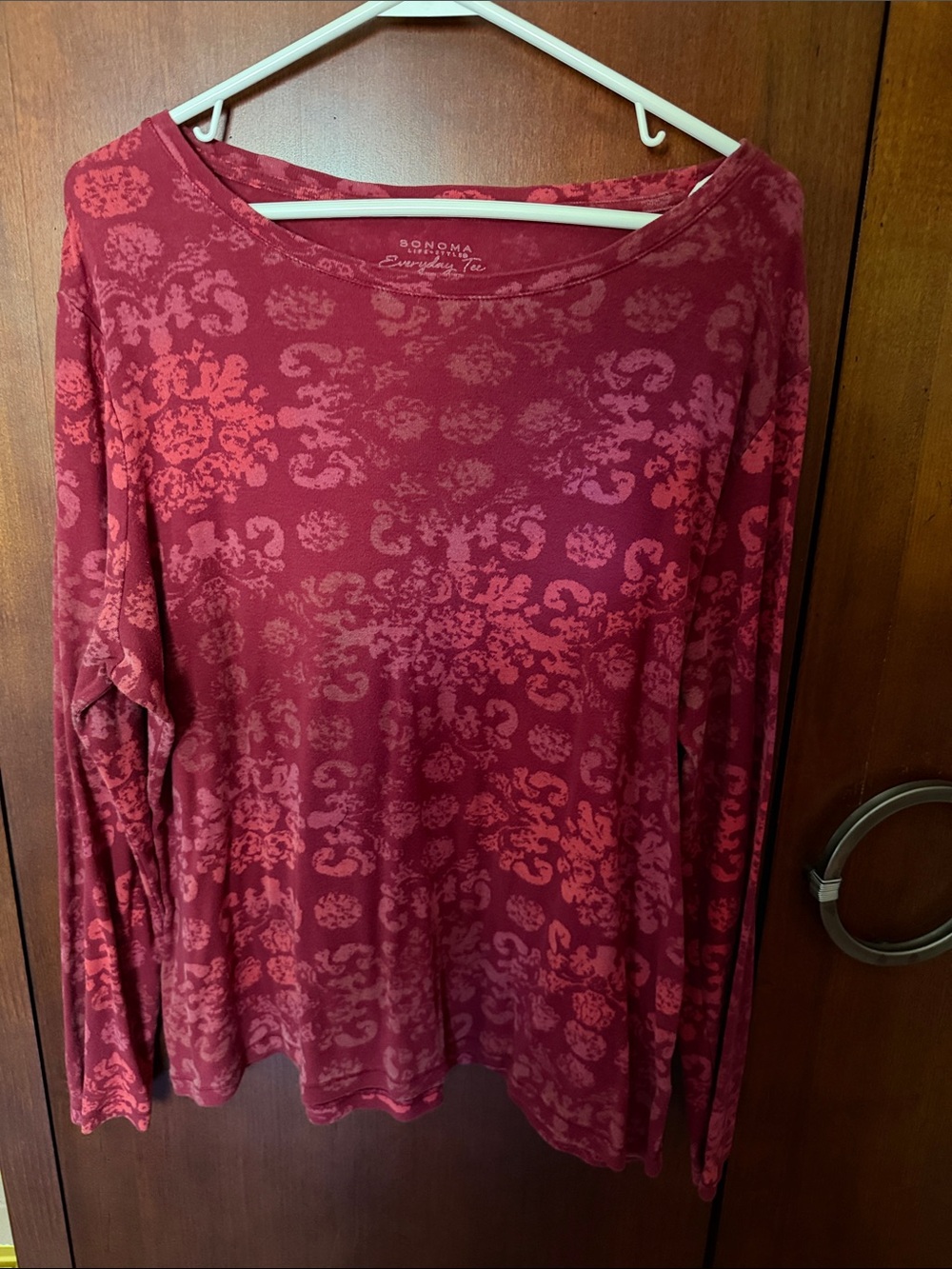 Sonoma Women's Long-Sleeve Red Floral-Print Tee